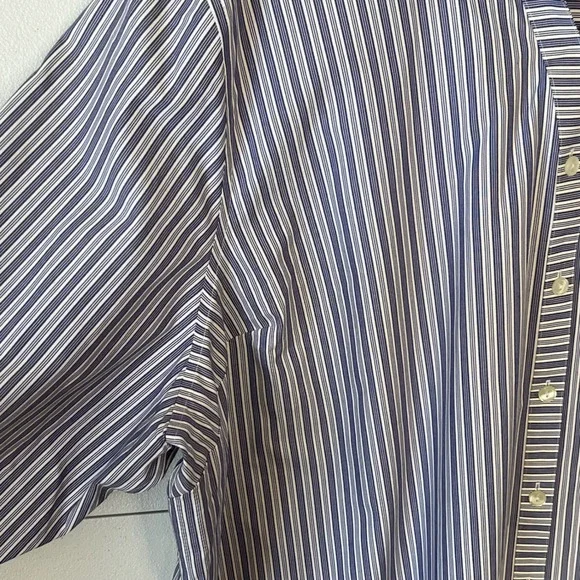 Catherines Plus 4X Blue White Striped‎ Non-Iron 100% Cotton Button Up Blouse - Picture 4 of 11